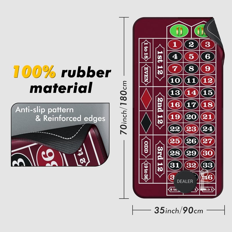iEsstros Casino Roulette Mat 70" x 35" Rubber Roulette Table Mat Roulette Felt Mat with Storage Bag Win Marker Roulette Table Top Mat Casino Games for Adults-Red - Image 3